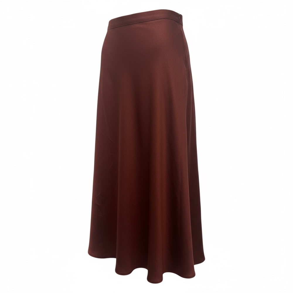 Gianni Bini Rust Midi Skirt – Size 2 A-Line Silky Textured Burnt Orange